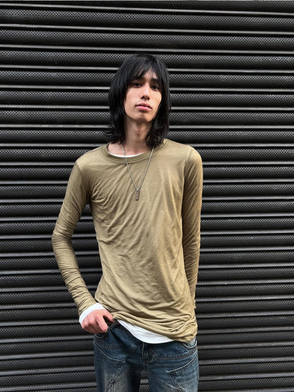 LYUOCHENG Army Green Mesh Crew Neck Straight Solid Women&