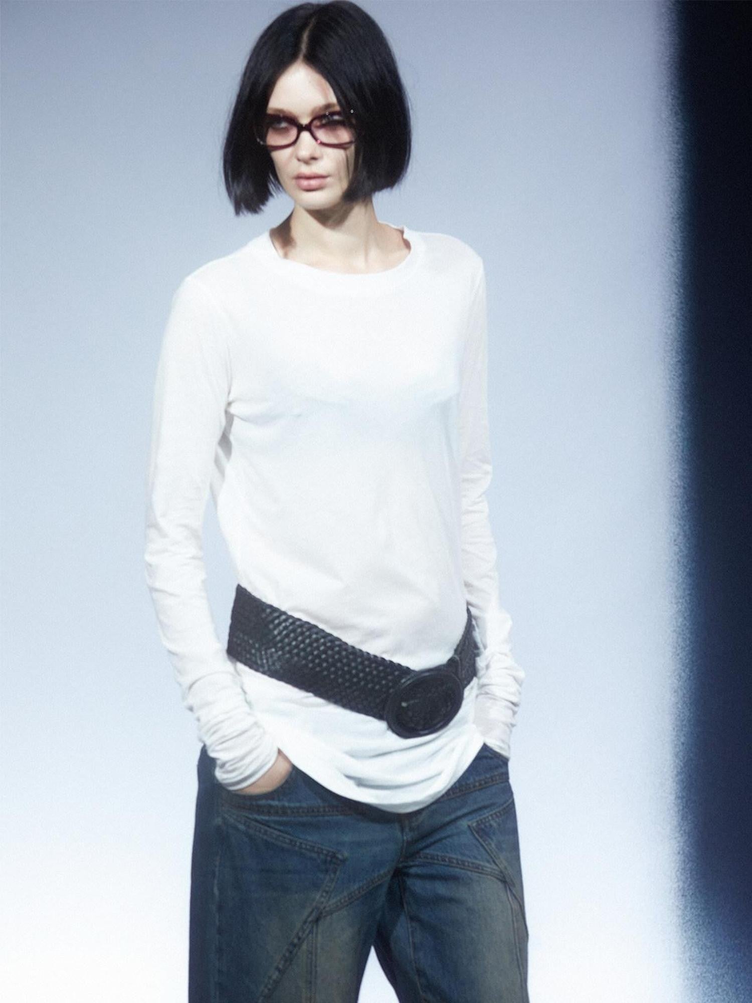 LYUOCHENG Army Green Mesh Crew Neck Straight Solid Women&
