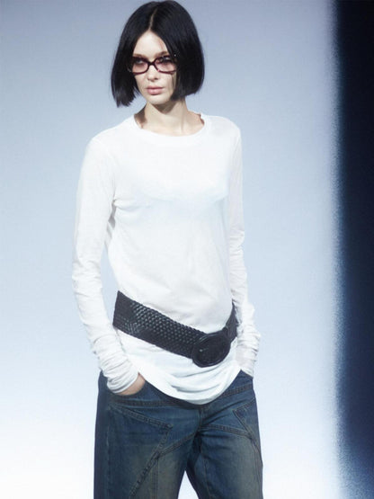 LYUOCHENG Army Green Mesh Crew Neck Straight Solid Women&