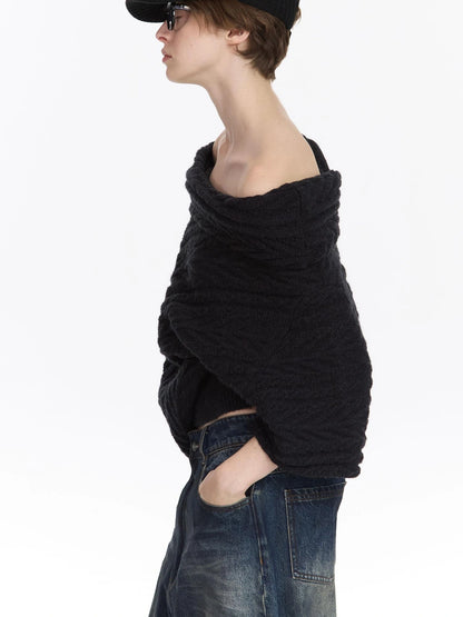 LYUOCHENG Asym Collar Drop Shoulder Knit Sweater