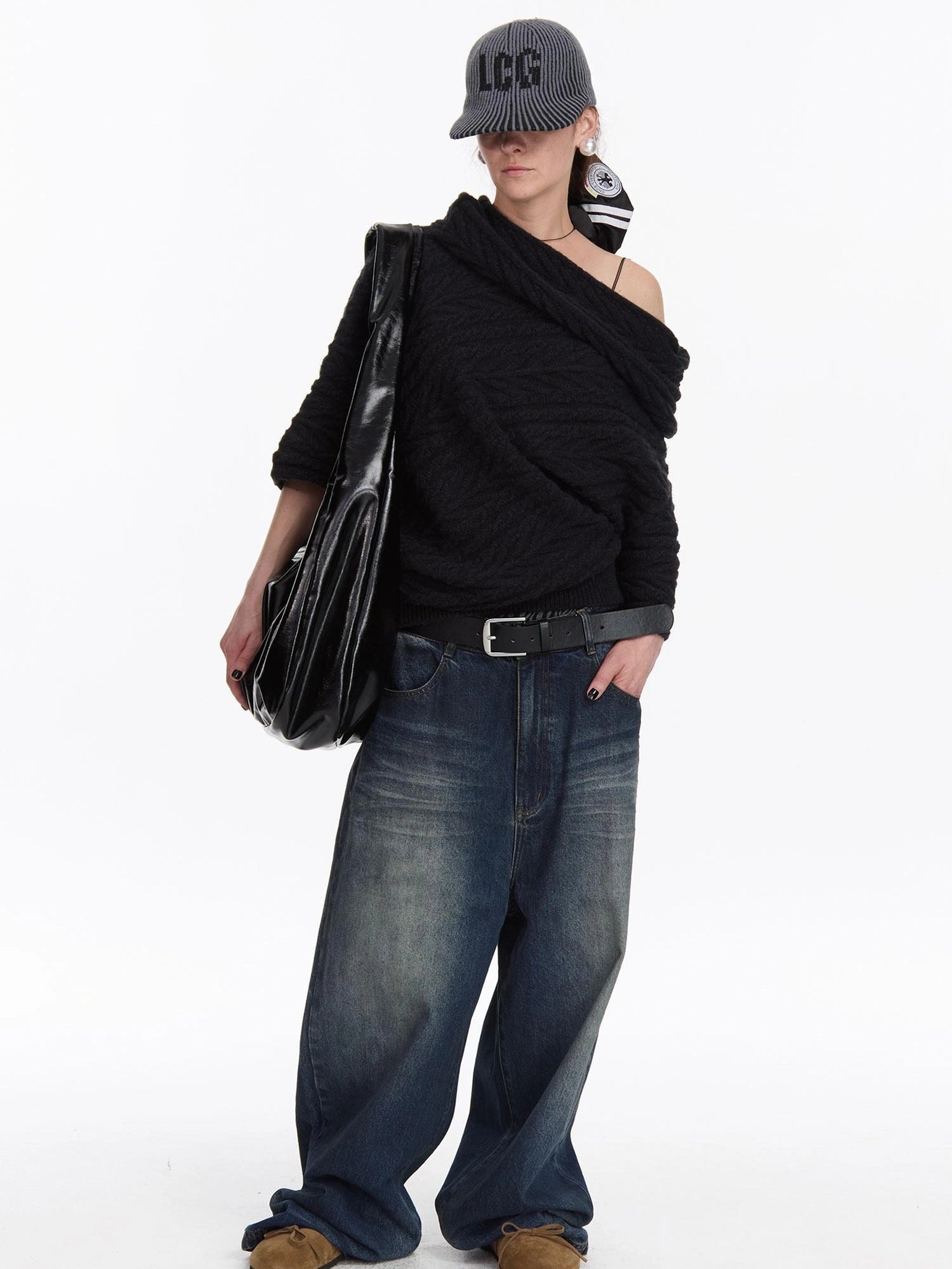 LYUOCHENG Asym Collar Drop Shoulder Knit Sweater