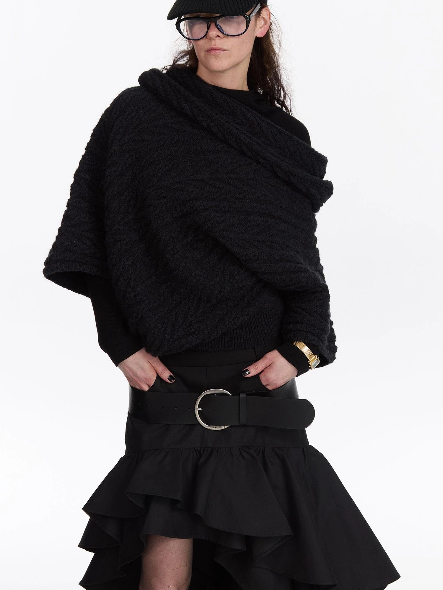 LYUOCHENG Asym Collar Drop Shoulder Knit Sweater