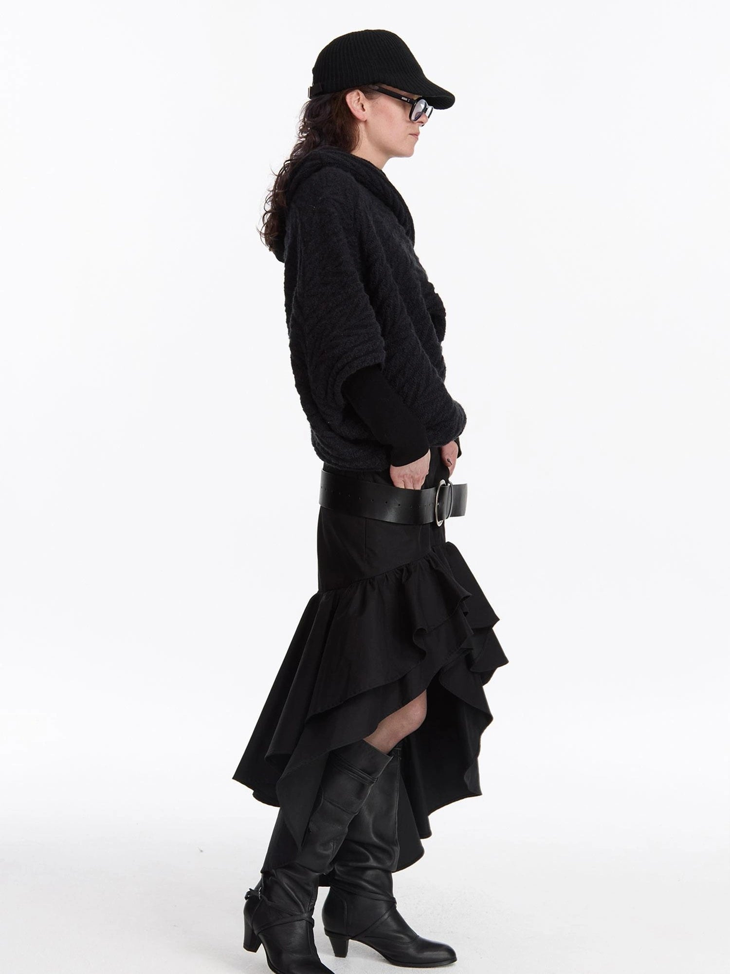 LYUOCHENG Asym Collar Drop Shoulder Knit Sweater