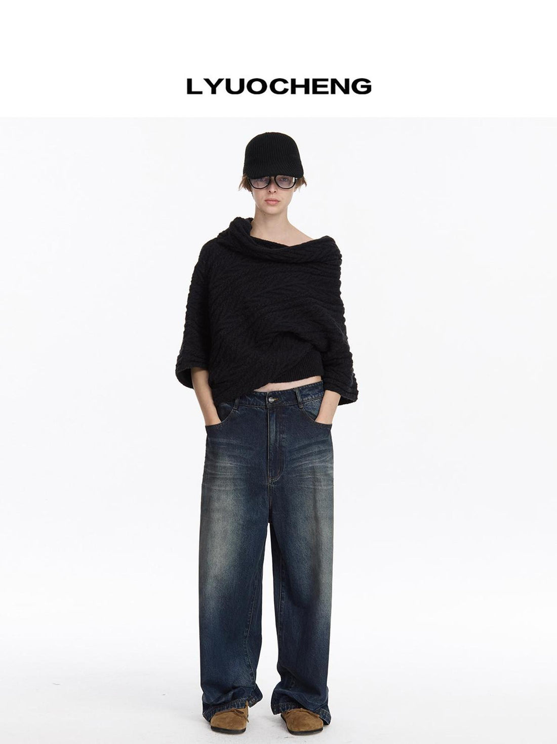 LYUOCHENG Asym Collar Drop Shoulder Knit Sweater