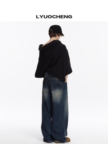LYUOCHENG Asym Collar Drop Shoulder Knit Sweater