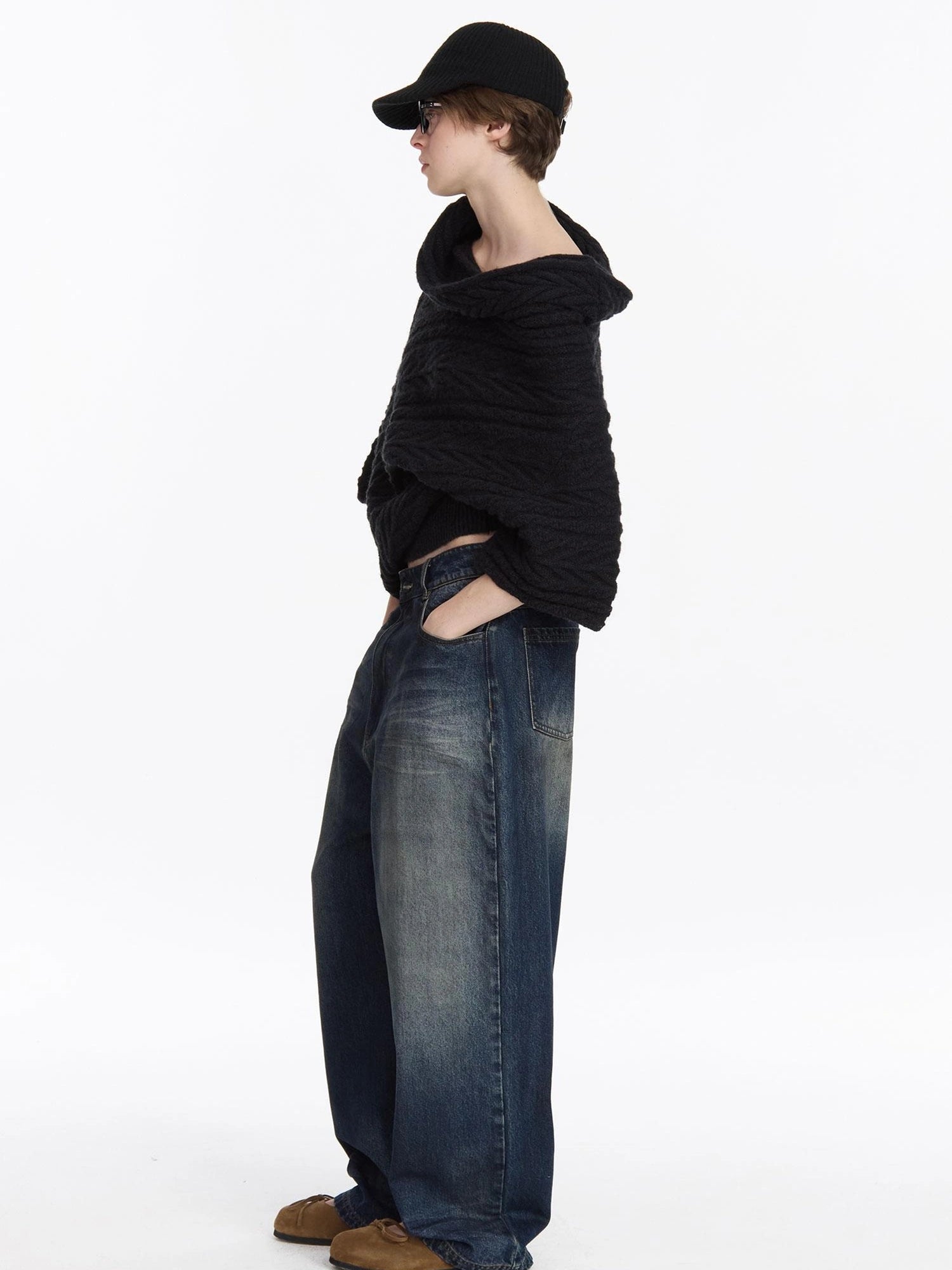 LYUOCHENG Asym Collar Drop Shoulder Knit Sweater