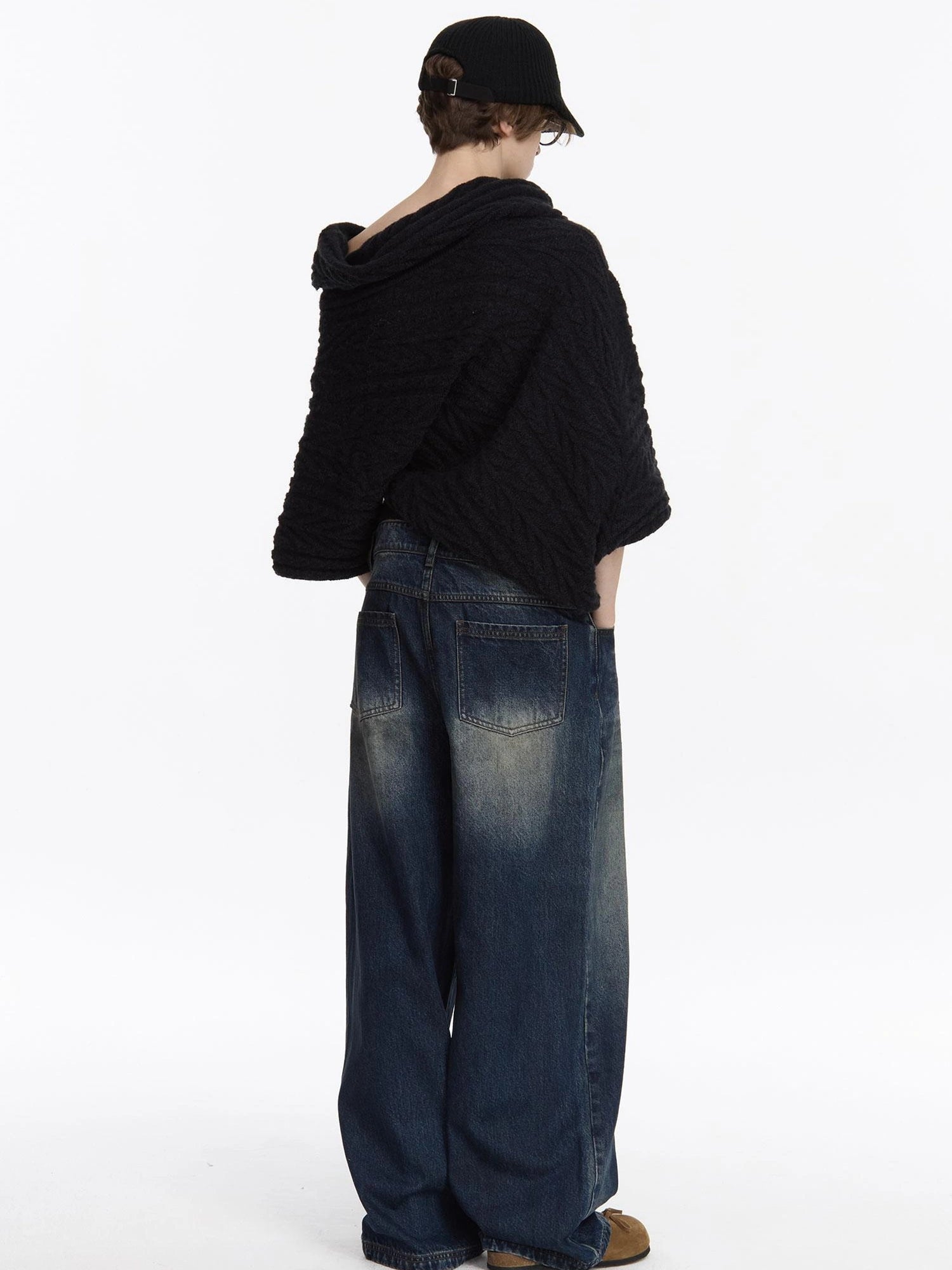 LYUOCHENG Asym Collar Drop Shoulder Knit Sweater