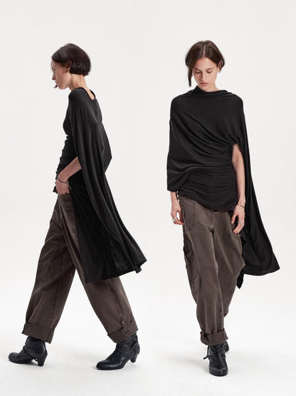 LYUOCHENG Asymmetric Deconstructed Pleated Lyocell Wool Women&
