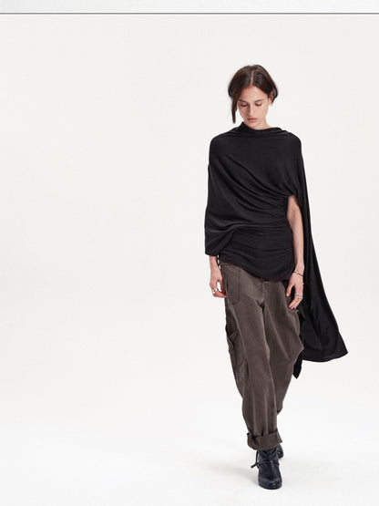 LYUOCHENG Asymmetric Deconstructed Pleated Lyocell Wool Women&