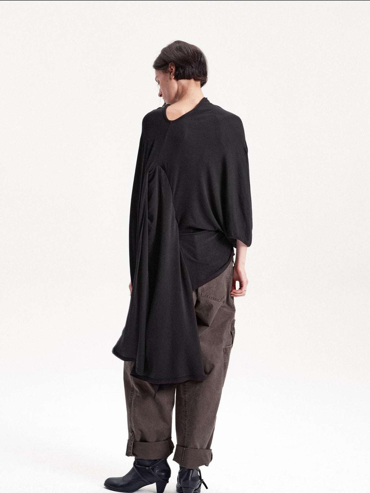 LYUOCHENG Asymmetric Deconstructed Pleated Lyocell Wool Women&