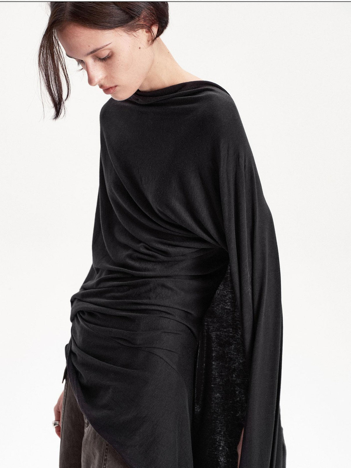 LYUOCHENG Asymmetric Deconstructed Pleated Lyocell Wool Women&