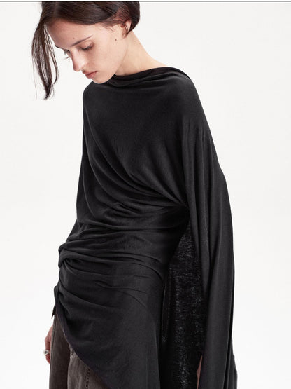 LYUOCHENG Asymmetric Deconstructed Pleated Lyocell Wool Women&