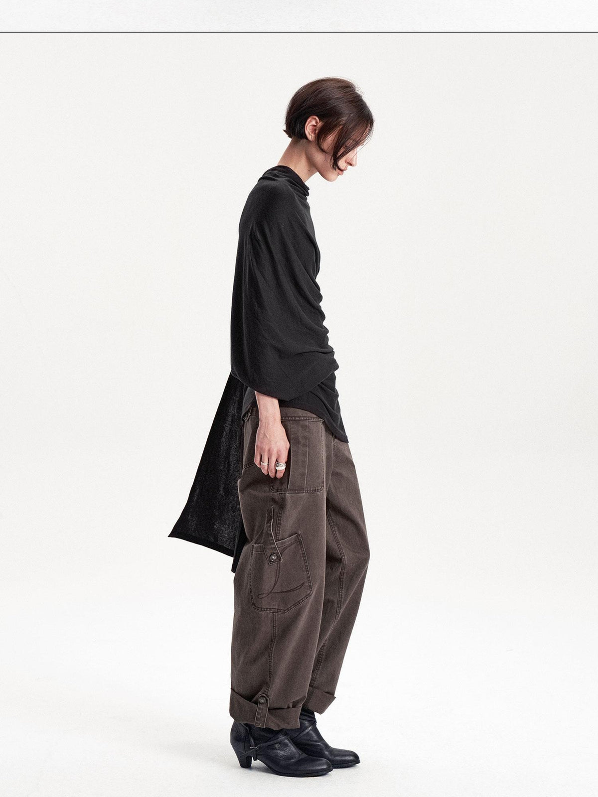 LYUOCHENG Asymmetric Deconstructed Pleated Lyocell Wool Women&