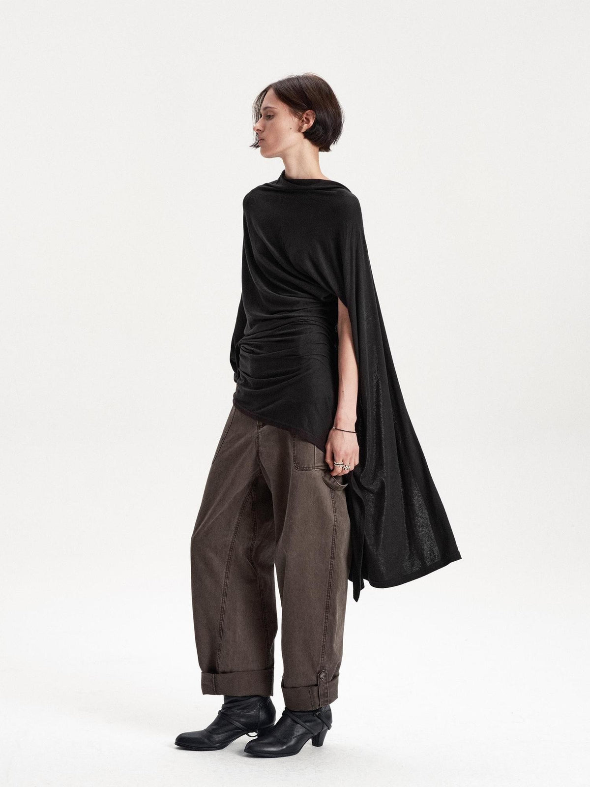 LYUOCHENG Asymmetric Deconstructed Pleated Lyocell Wool Women&