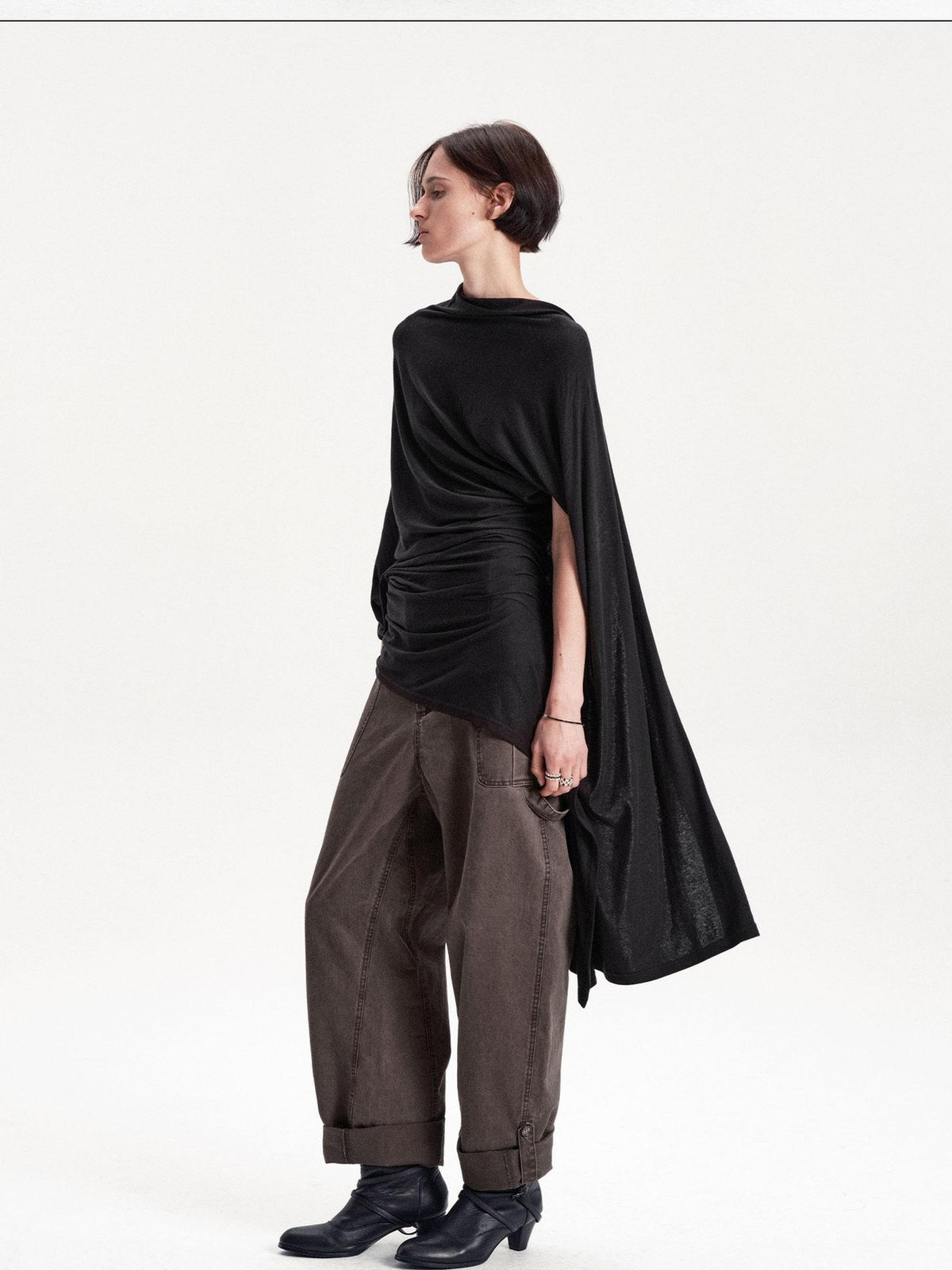 LYUOCHENG Asymmetric Deconstructed Pleated Lyocell Wool Women&