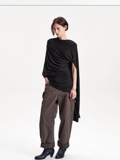 LYUOCHENG Asymmetric Deconstructed Pleated Lyocell Wool Women&