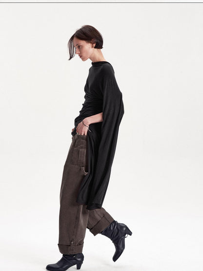 LYUOCHENG Asymmetric Deconstructed Pleated Lyocell Wool Women&
