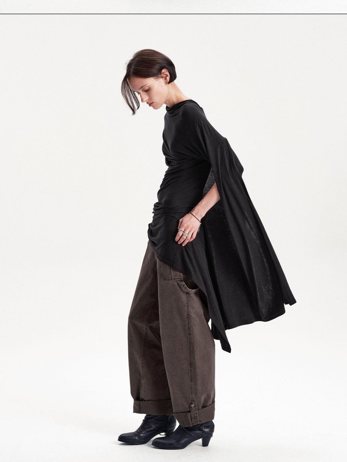 LYUOCHENG Asymmetric Deconstructed Pleated Lyocell Wool Women&
