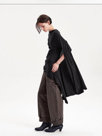 LYUOCHENG Asymmetric Deconstructed Pleated Lyocell Wool Women&