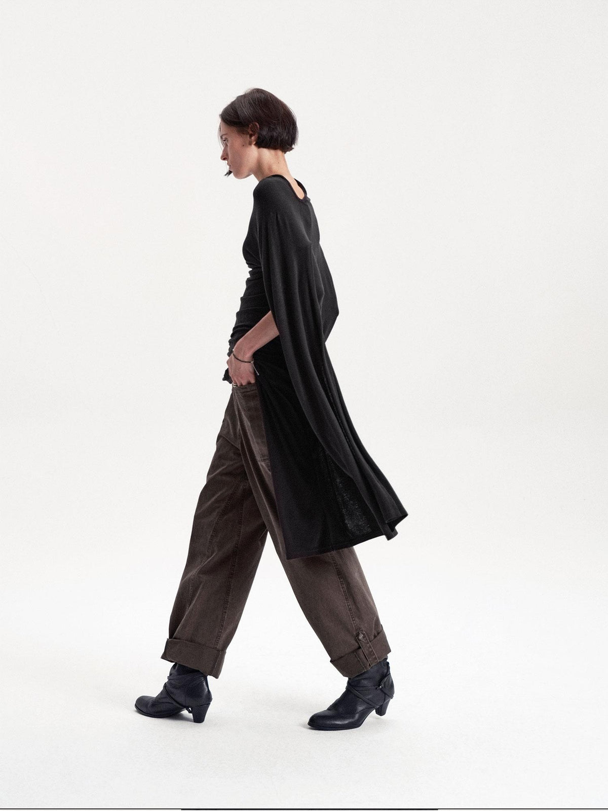 LYUOCHENG Asymmetric Deconstructed Pleated Lyocell Wool Women&