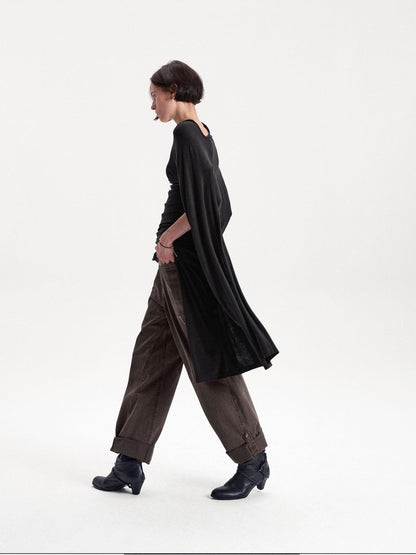 LYUOCHENG Asymmetric Deconstructed Pleated Lyocell Wool Women&