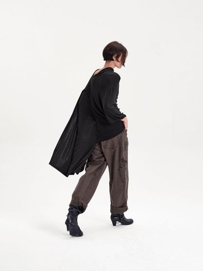 LYUOCHENG Asymmetric Deconstructed Pleated Lyocell Wool Women&