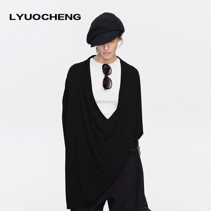 LYUOCHENG_Asymmetric_Draped_V-neck_Shirred_Women&