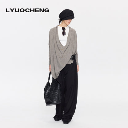 LYUOCHENG_Asymmetric_Draped_V-neck_Shirred_Women&