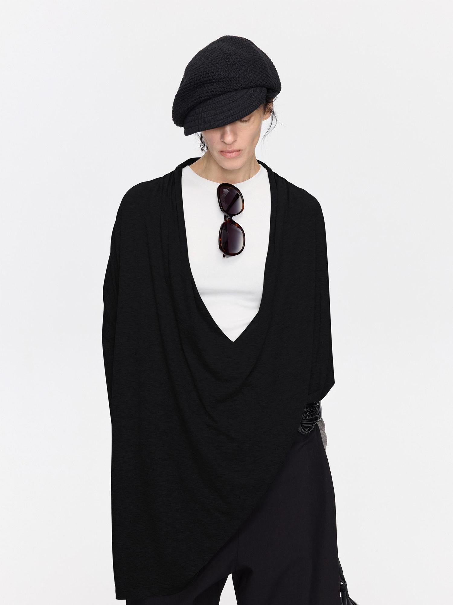 LYUOCHENG Asymmetric Draped V-neck Shirred Women&