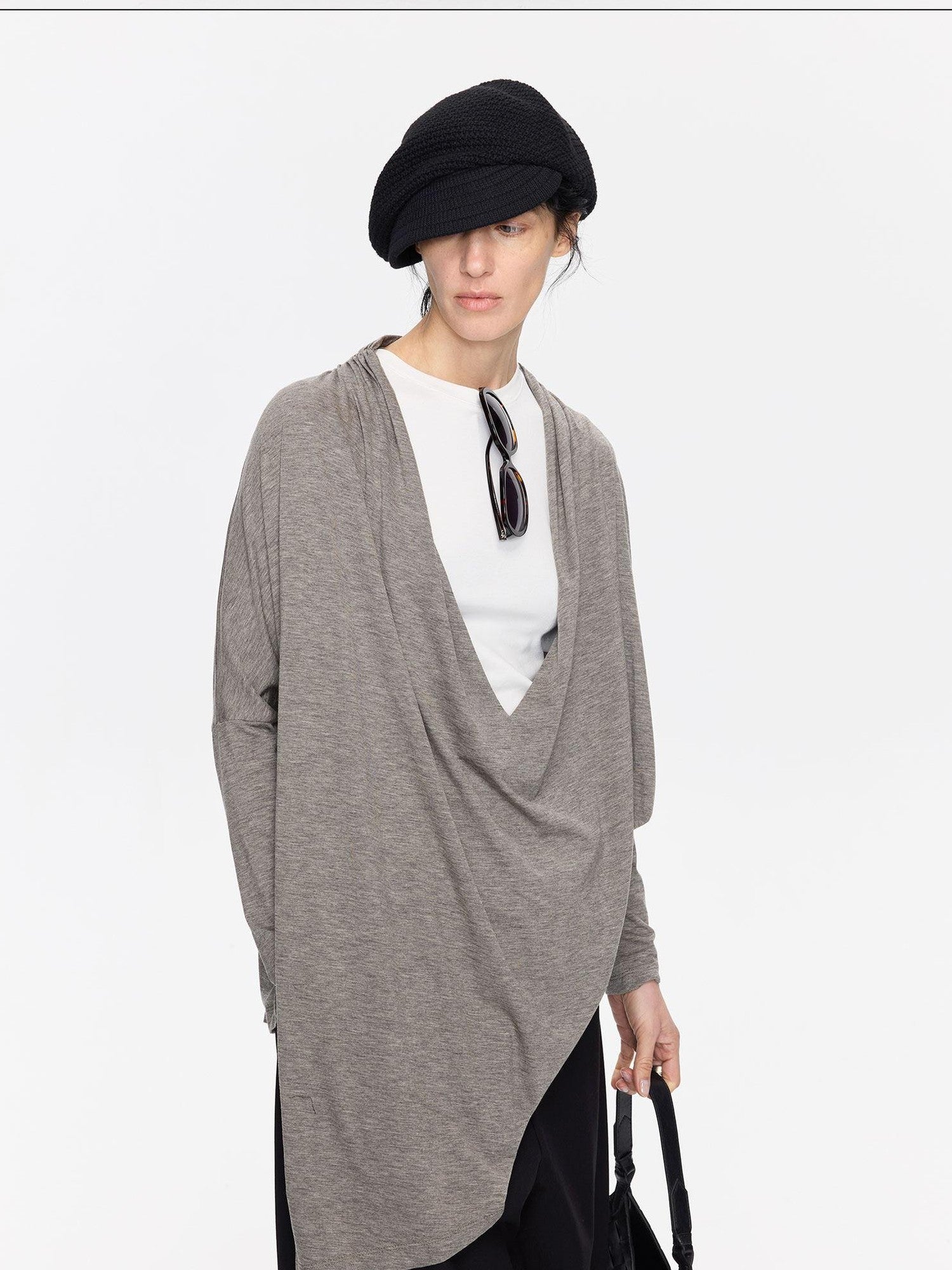 LYUOCHENG Asymmetric Draped V-neck Shirred Women&