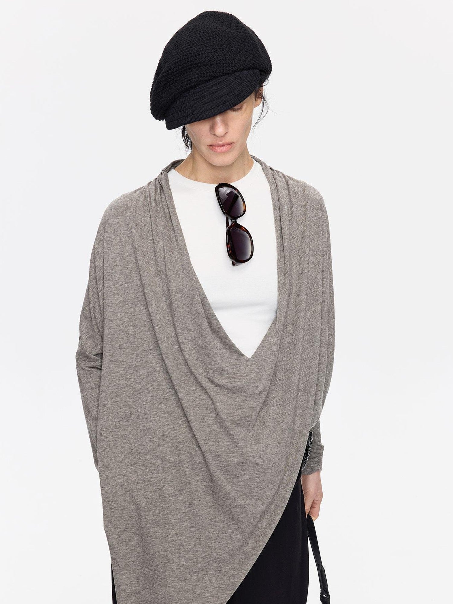 LYUOCHENG Asymmetric Draped V-neck Shirred Women&