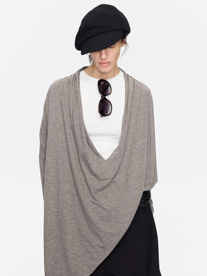 LYUOCHENG Asymmetric Draped V-neck Shirred Women&