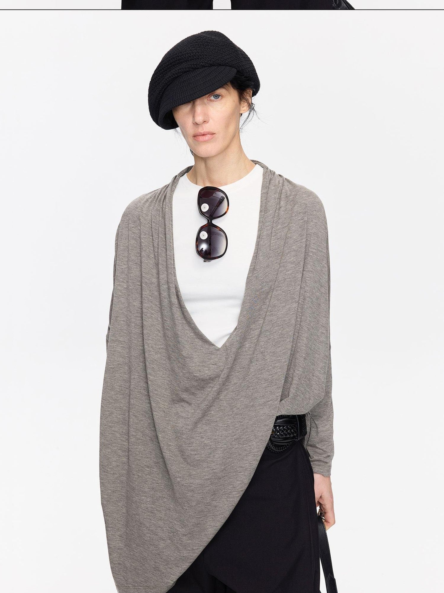 LYUOCHENG Asymmetric Draped V-neck Shirred Women&