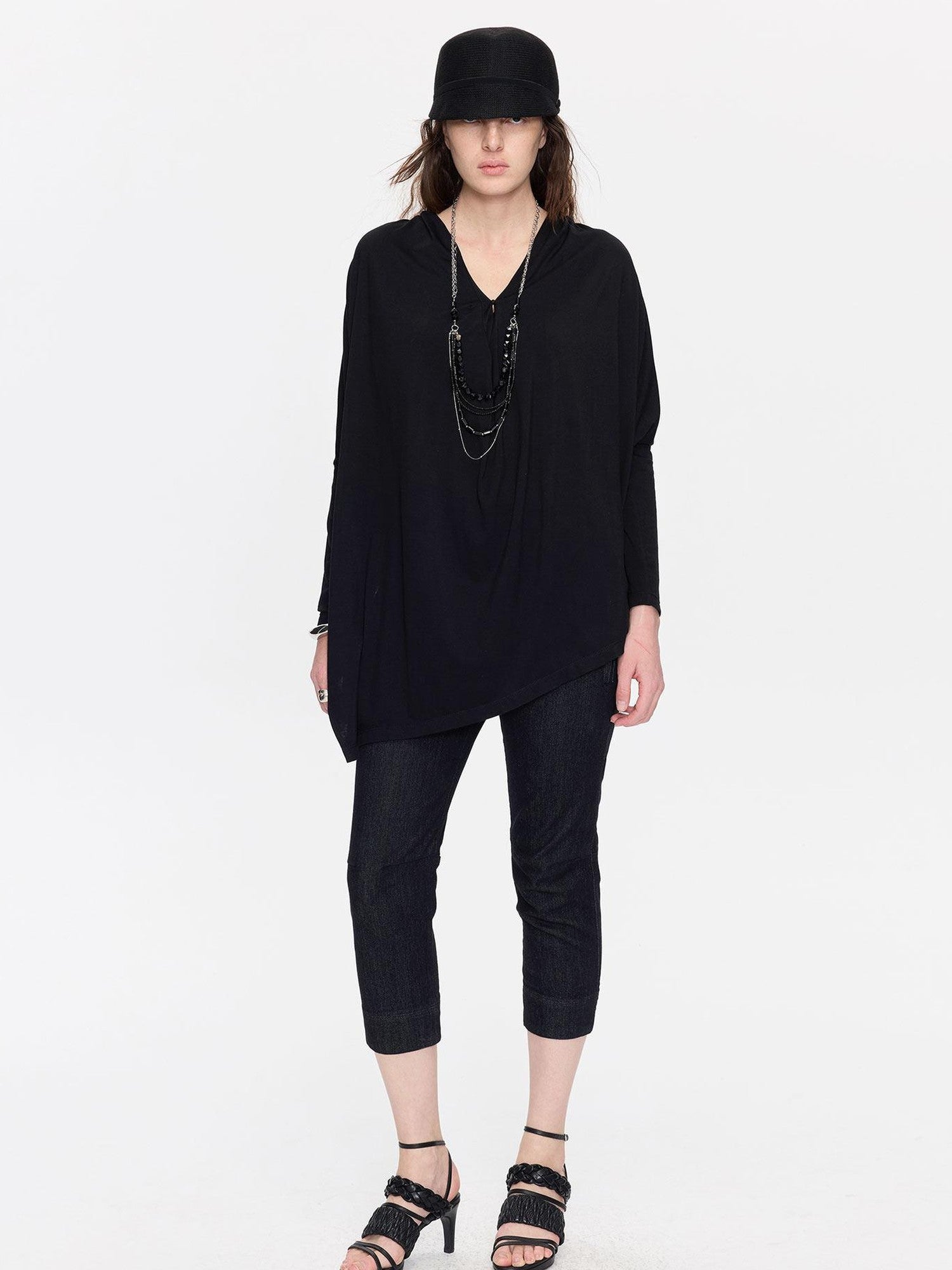 LYUOCHENG Asymmetric Draped V-neck Shirred Women&
