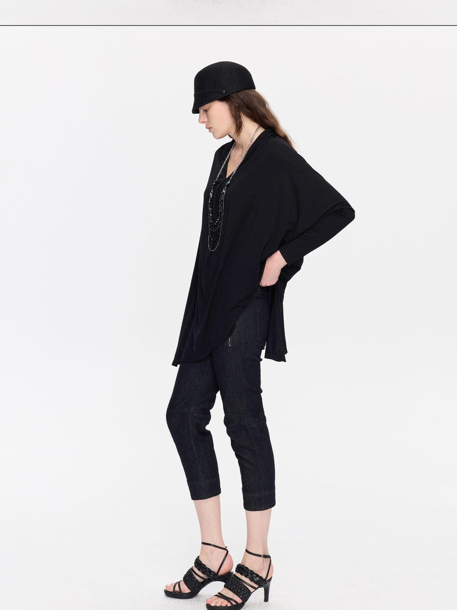 LYUOCHENG Asymmetric Draped V-neck Shirred Women&