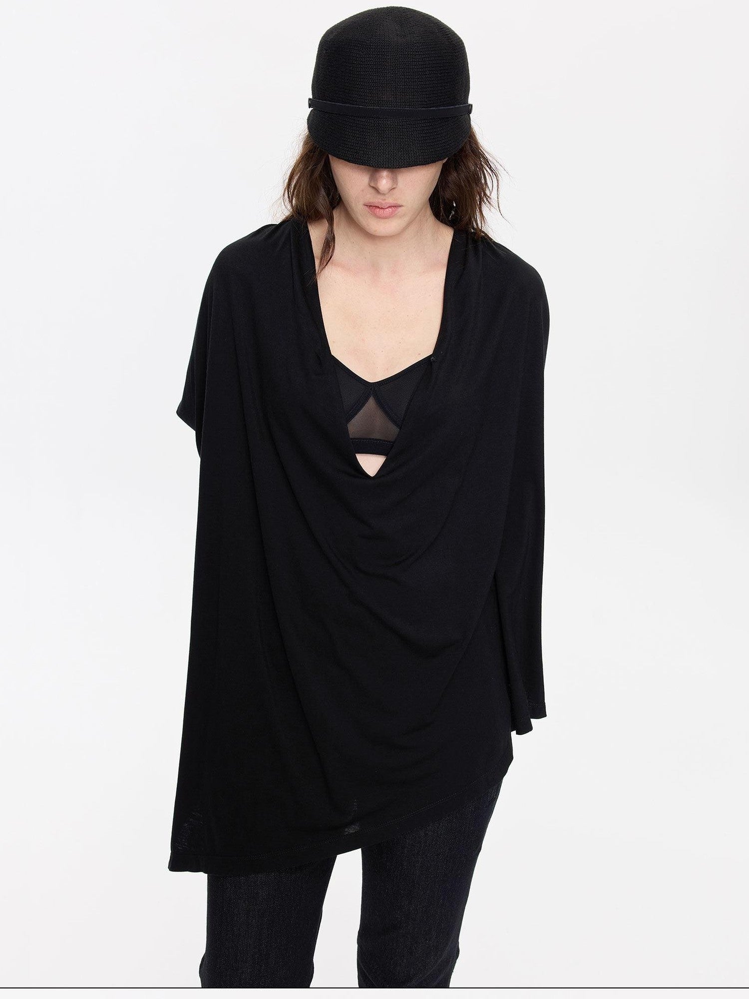 LYUOCHENG Asymmetric Draped V-neck Shirred Women&