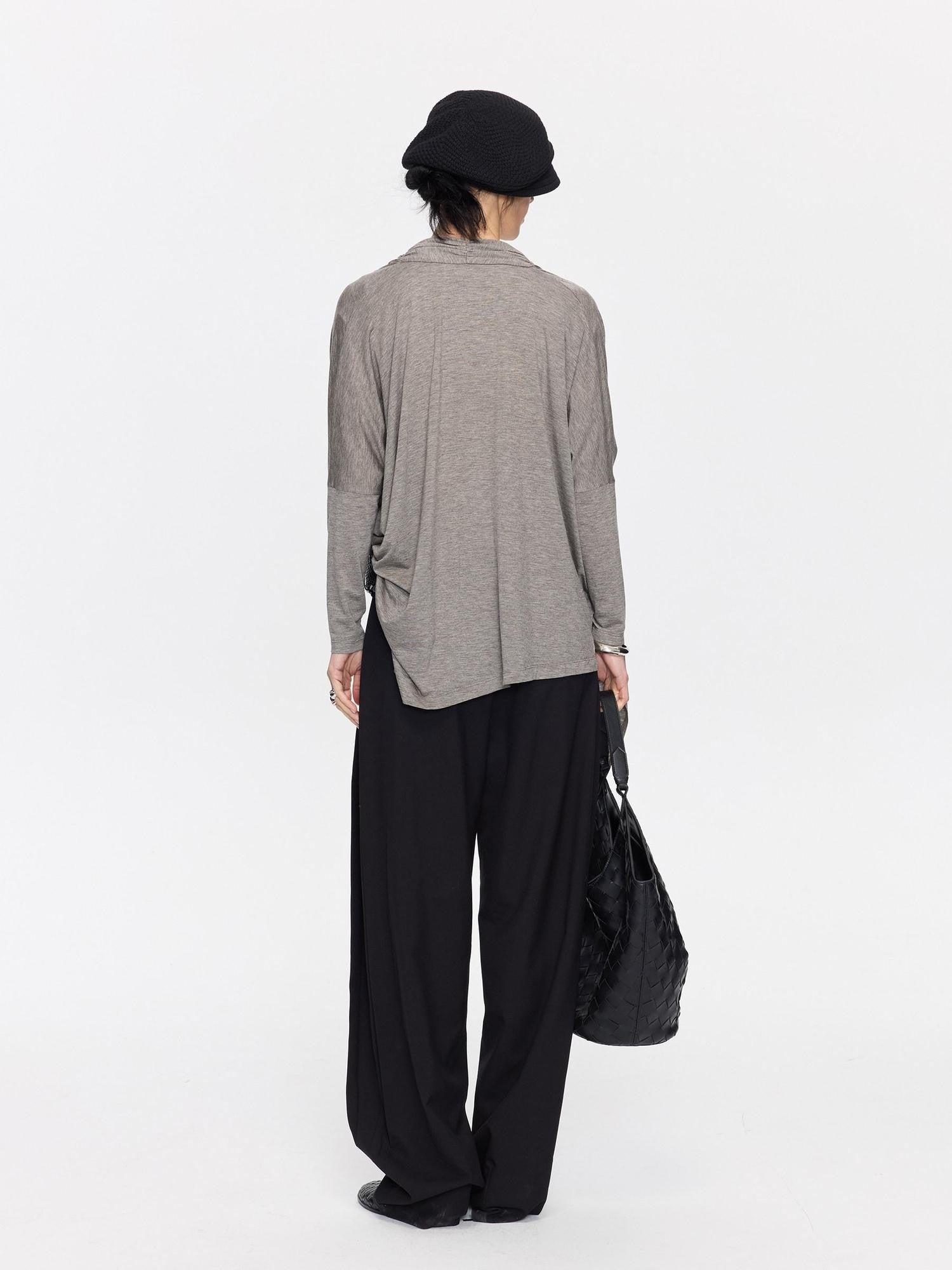 LYUOCHENG Asymmetric Draped V-neck Shirred Women&