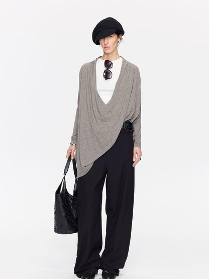LYUOCHENG Asymmetric Draped V-neck Shirred Women&