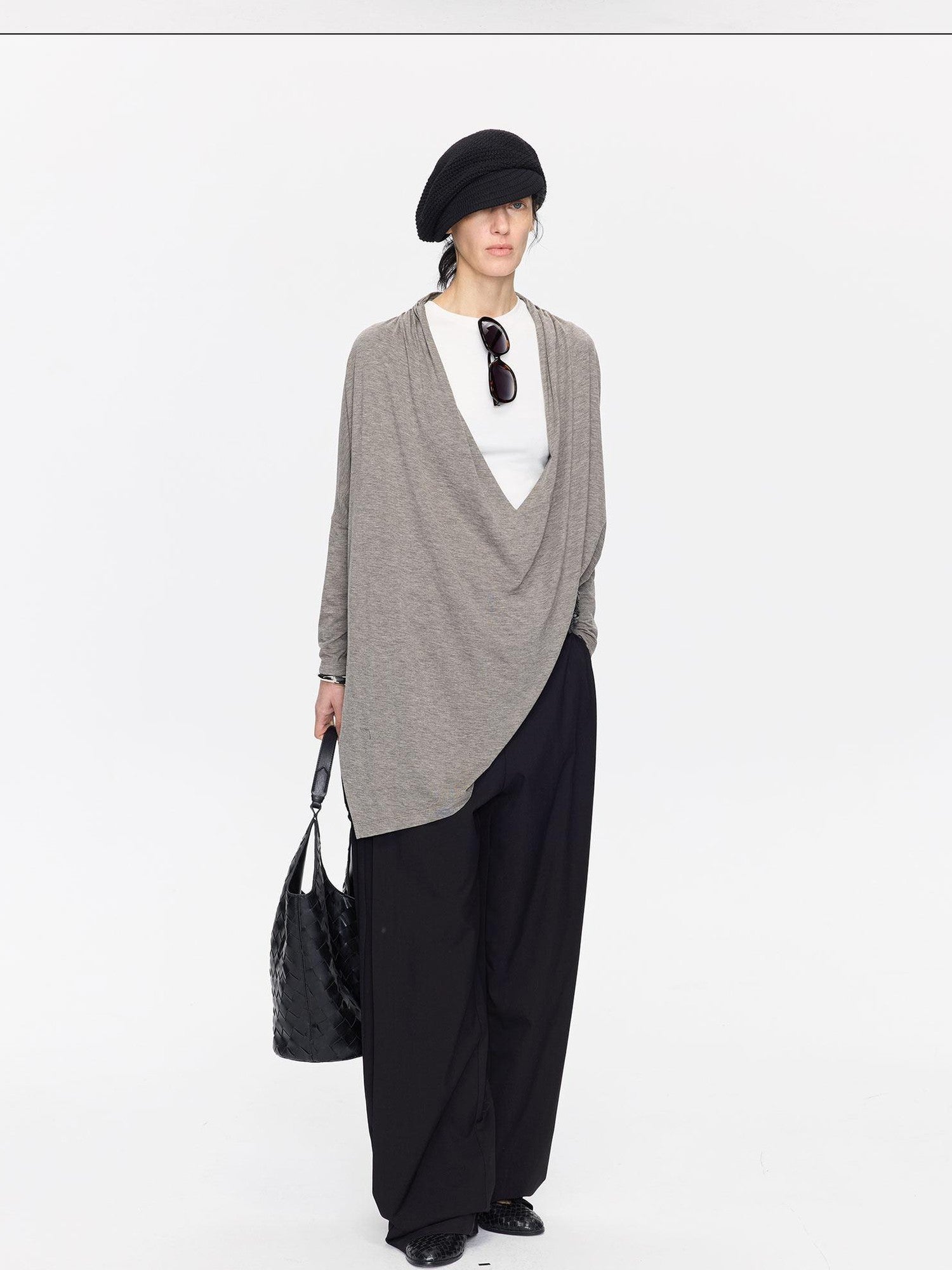 LYUOCHENG Asymmetric Draped V-neck Shirred Women&