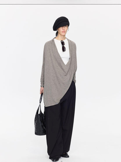 LYUOCHENG Asymmetric Draped V-neck Shirred Women&