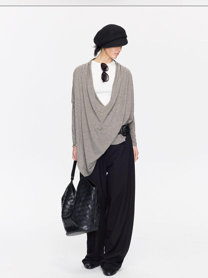 LYUOCHENG Asymmetric Draped V-neck Shirred Women&