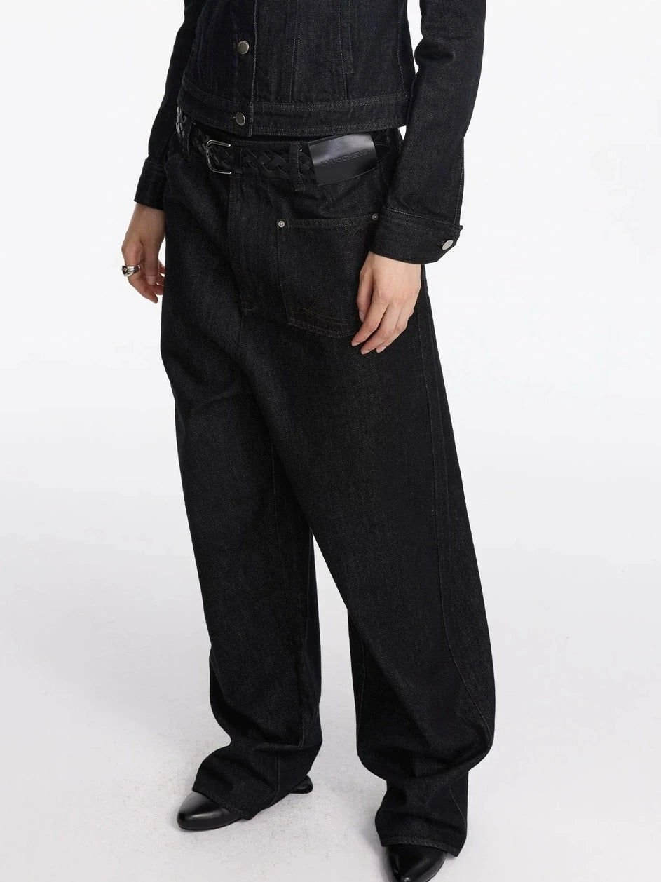 LYUOCHENG Asymmetric Inverted Raw Denim Jeans