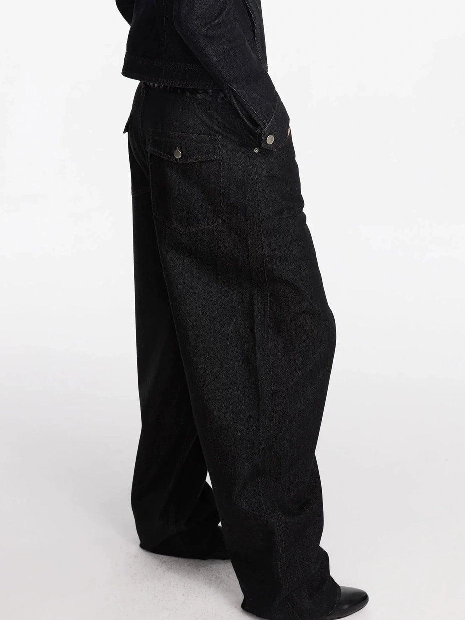 LYUOCHENG Asymmetric Inverted Raw Denim Jeans