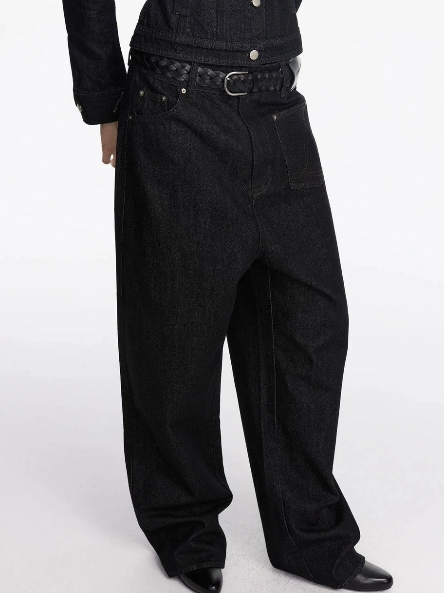 LYUOCHENG Asymmetric Inverted Raw Denim Jeans