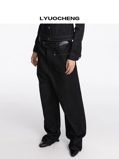 LYUOCHENG Asymmetric Inverted Raw Denim Jeans