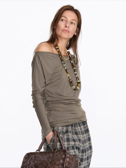 Asymmetric Off Shoulder Lyocell Stretch Tee