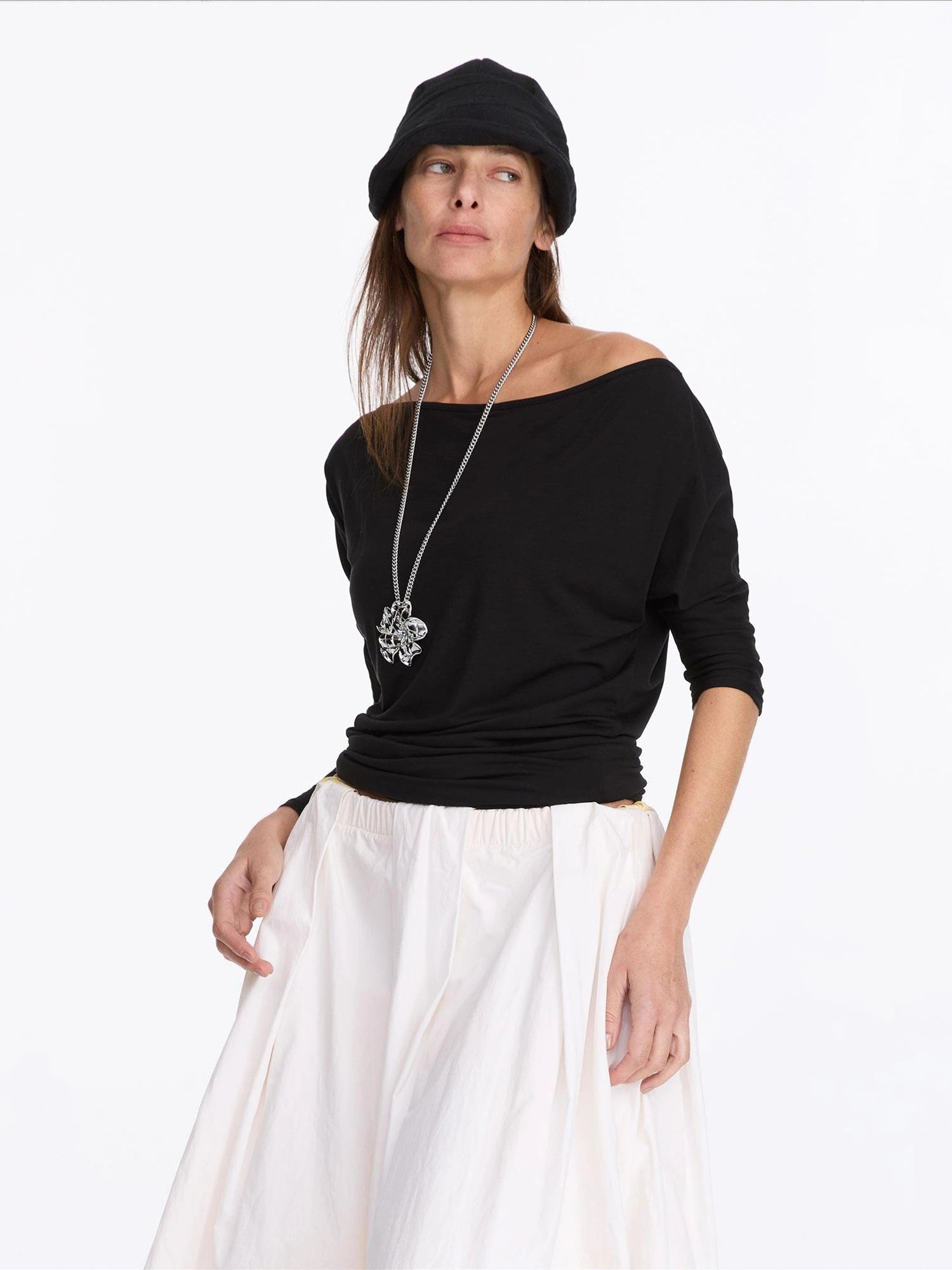 Asymmetric Off Shoulder Lyocell Stretch Tee