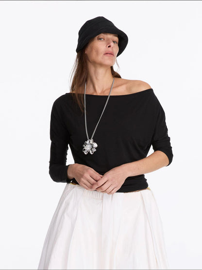Asymmetric Off Shoulder Lyocell Stretch Tee