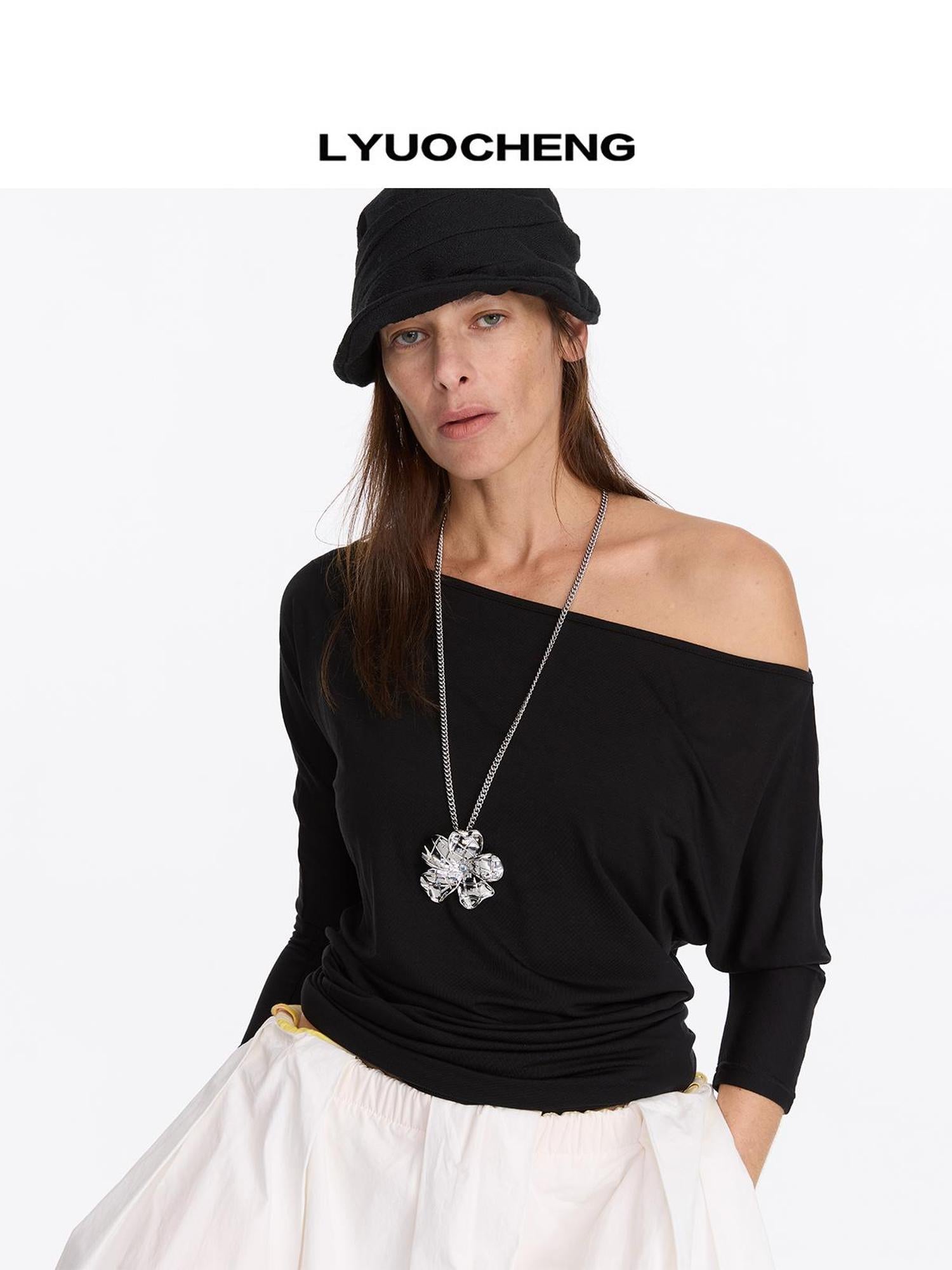 Asymmetric Off Shoulder Lyocell Stretch Tee