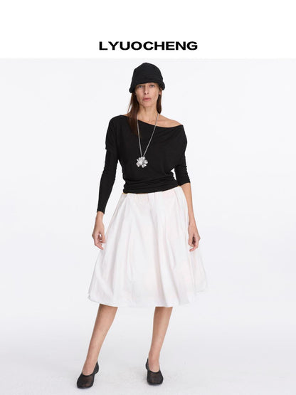 Asymmetric Off Shoulder Lyocell Stretch Tee